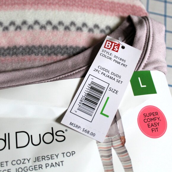 Cuddl Duds Jersey / Microfleece Pajama Set, Large, NWT - Picture 5 of 5